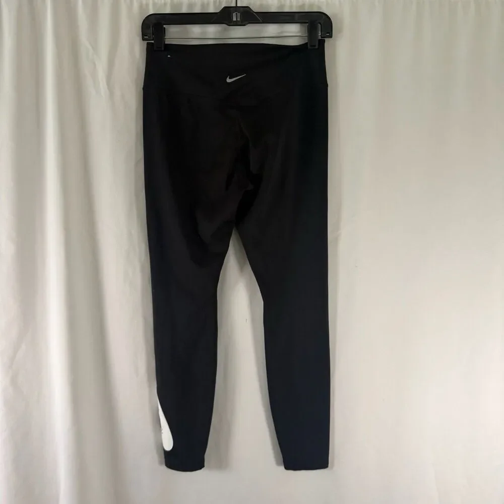Nike Leggings Women's Medium Black Graphic Print Swoosh Pull On 25.5